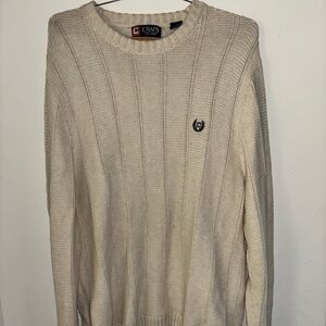 Vintage Chaps Ralph Lauren Ivory Knit Crew Neck Sweater Men large 100% Cotton